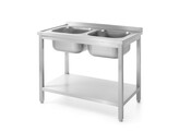 Tafel met 2 spoelbakken en plank   met bouten  diepte 600 mm  HENDI  Profi Line  1000x600x H 850mm