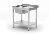 Spoeltafel met plank   geschroefd  diepte 600 mm  HENDI  Profi Line  Rechterkant  800x600x H 850mm