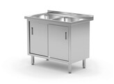 Tafel met 2 spoelbakken  kast   gelast  met schuifdeuren  HENDI  Profi Line  1000x600x H 850mm
