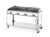 Green Fire avec 4 bruleurs  HENDI  Profi Line  sur support avec roulettes  Gris clair  22kW  1400x612x H 825mm
