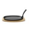 Plat en fonte avec dessous en bois et poignee avec pince  HENDI  Noir  280x143x H 33mm  Ovale