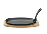Plat en fonte avec dessous en bois et poignee avec pince  HENDI  Noir  280x143x H 33mm  Ovale
