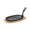 Plat en fonte avec dessous en bois et poignee avec pince  HENDI  Noir  280x143x H 33mm  Ovale