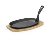 Plat en fonte avec dessous en bois et poignee avec pince  HENDI  Noir  280x143x H 33mm  Ovale