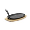 Plat en fonte avec dessous en bois et poignee avec pince  HENDI  Noir  280x143x H 33mm  Ovale