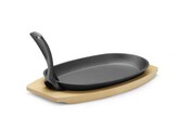 Plat en fonte avec dessous en bois et poignee avec pince  HENDI  Noir  280x143x H 33mm  Ovale