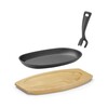 Plat en fonte avec dessous en bois et poignee avec pince  HENDI  Noir  280x143x H 33mm  Ovale