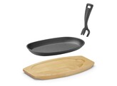 Plat en fonte avec dessous en bois et poignee avec pince  HENDI  Noir  280x143x H 33mm  Ovale